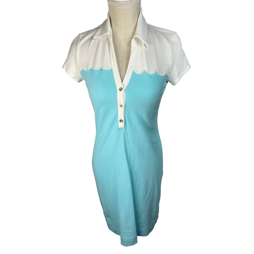 Lilly Pulitzer Polo Dress Women's White and Blue Short Sleeve Buttons Casual